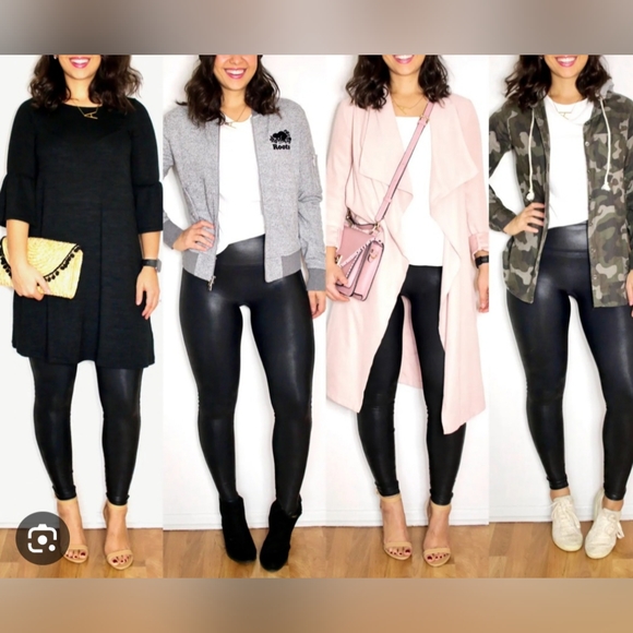 90 Degree By Reflex Womens High Waist Leggings - Faux Leather Black - Picture 5 of 6